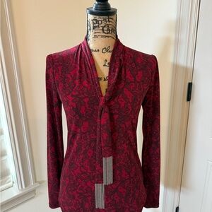Michael Kors - Red Patterned Long Sleeve Blouse - Size XS